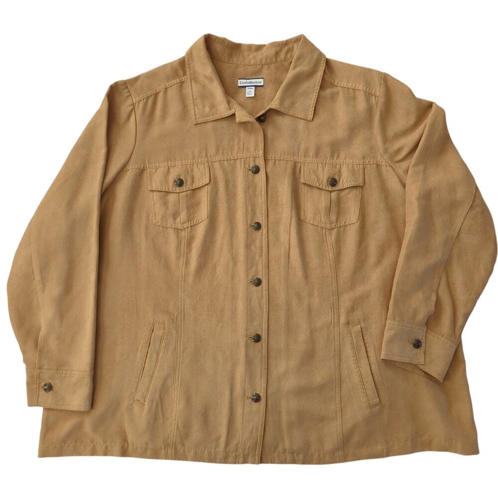 Croft & Barrow Tan Microsuede Long Sleeve Button Up Collared Shirt Women Size 3X